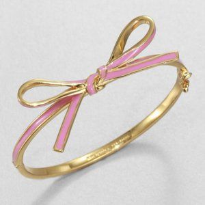 Kate Spade Skinny Mini Enamel Bow Bangle Bracelet in Pink-Gold (Metallic)